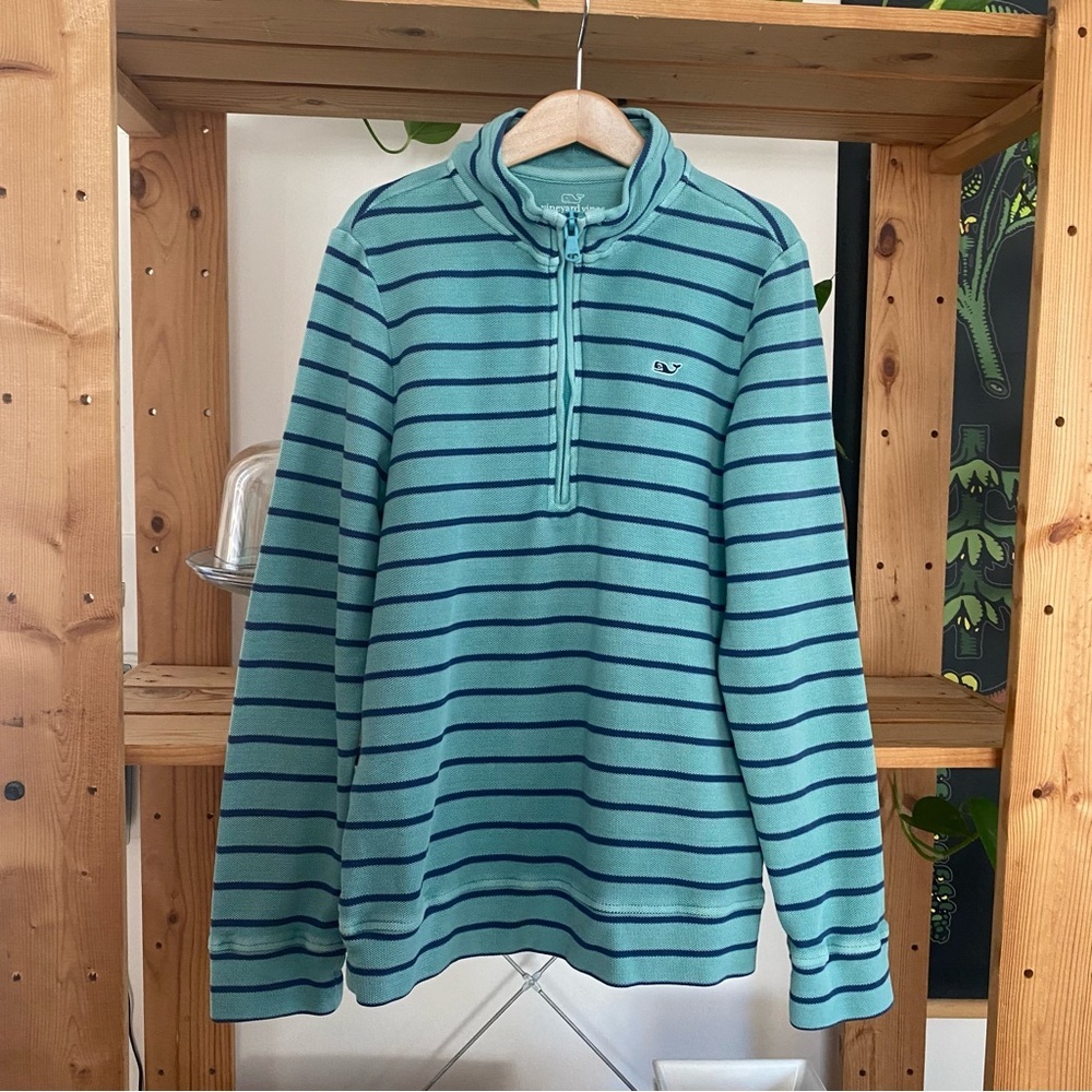 Vineyard Vines Boys Blue Stripe Garment-Dyed Saltwater Half Zip Pullover Small - Picture 2 of 12